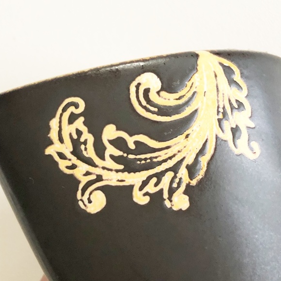 Salt & Pepper Shaker Modernist Tapered Tear Drop Stoneware Black Brown Scroll - Picture 10 of 12